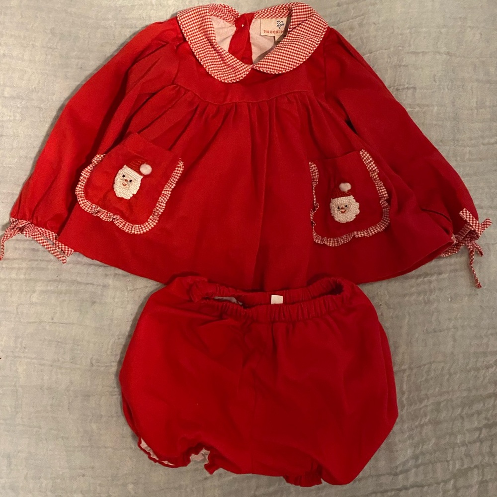 Adorable 18-24 mo Smockingbird Santa Christmas top/dress +bloomers